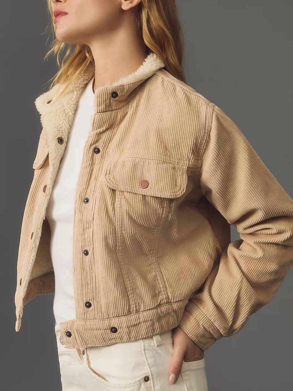 Anthropologie Pilcro Shrunken Corduroy‎ Sherpa Jacket Size Small